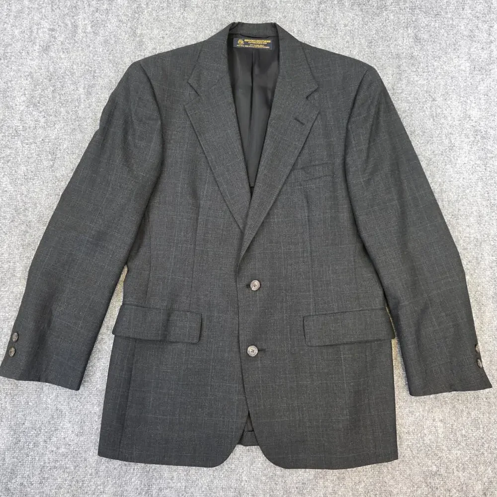 Vintage Brooks Brothers Blazer Mens 40 Long Gray Wool 2 Button Jacket USA Union